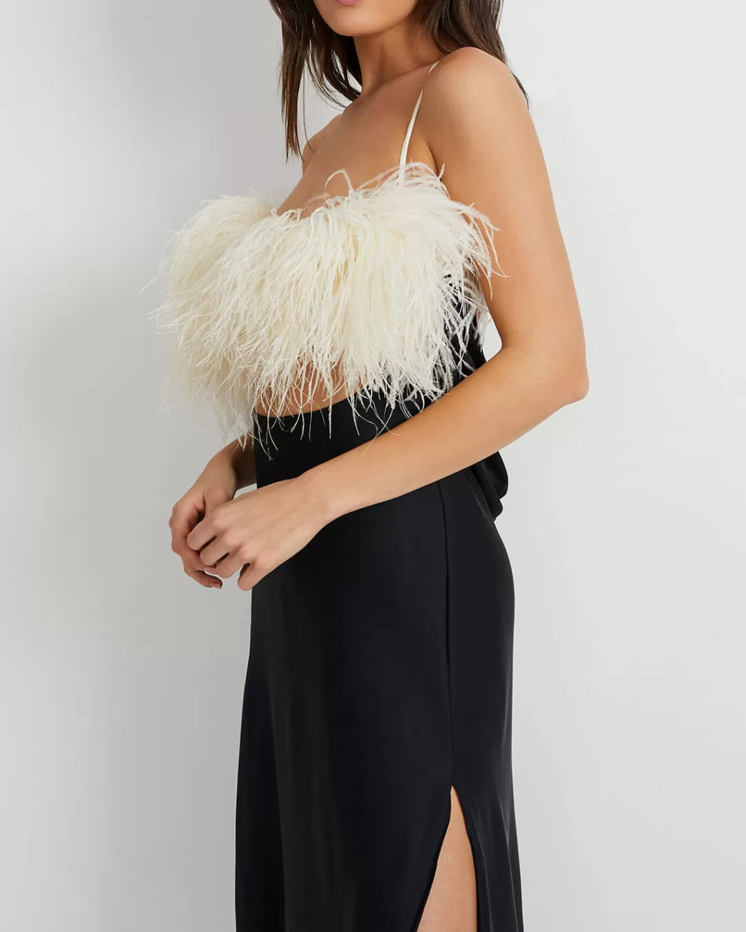 PatBO Feather Trim Maxi Slip Dress (FINAL SALE) Black Outlet