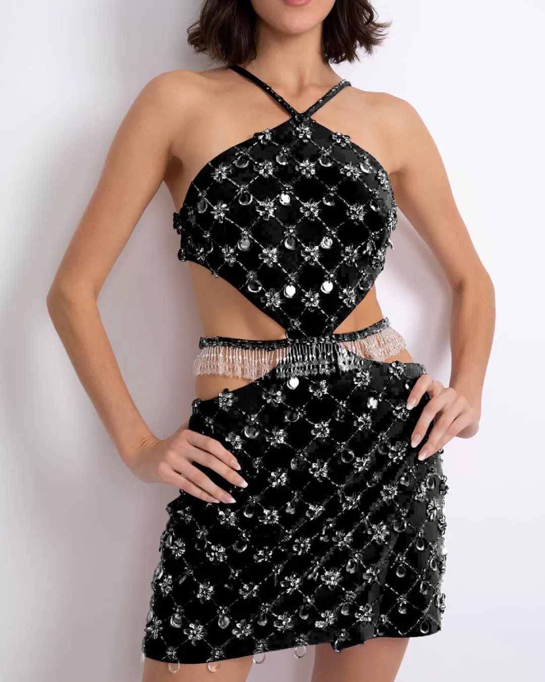 PatBO Hand-Beaded Halterneck Mini Dress (FINAL SALE) Black Sale