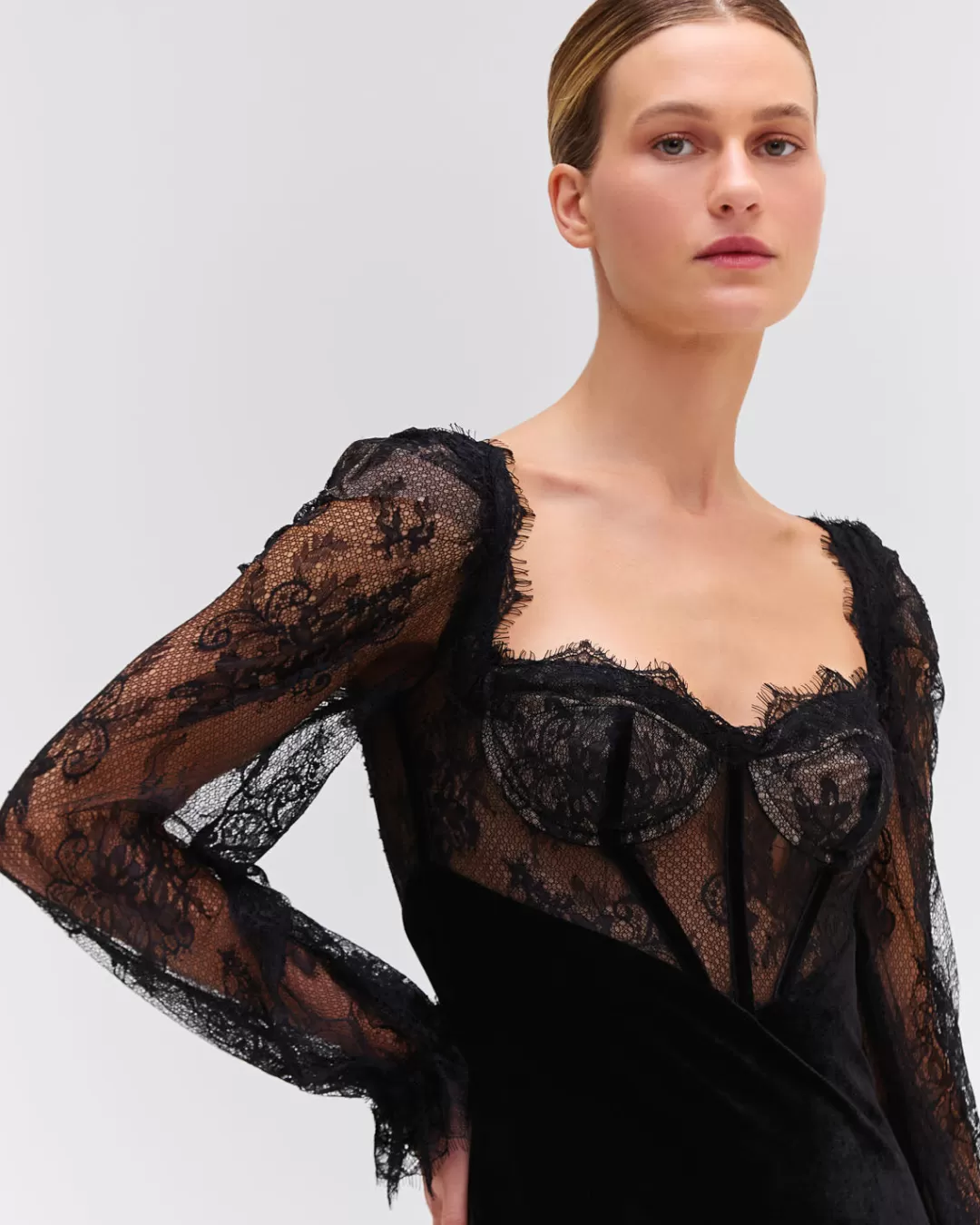 PatBO LACE AND VELVET MINI DRESS Black Outlet